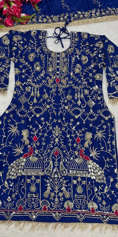 Royal Blue Natural Crep Embroidery Work Salwar Suit