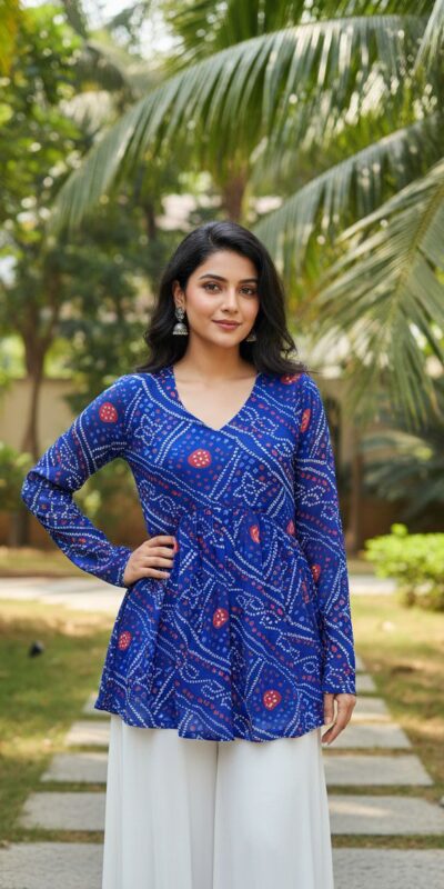 INLI Bandhej Royal Blue Color Pure Georgette Kurti with Designer Work. Best Price ₹1349. Delivery 4-6 Working Days. Shop now. | Kurti, Bollywood Kurti, Creative Kurtis, Designer Kurti, Party Wear Kurti, Selfie Kurti