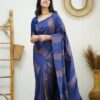 Royal Blue Soft Lichi Silk Rich Pallu Work Border Saree