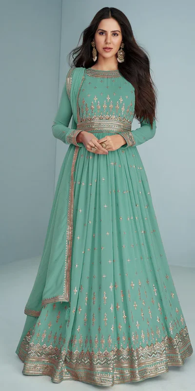 Sea Green Georgette Embroidery Work Salwar Suit