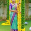 Sea Green Soft Lichi Silk With Lace Work Saree
