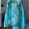 Sky Blue Natural Crep Embroidery Work Salwar Suit