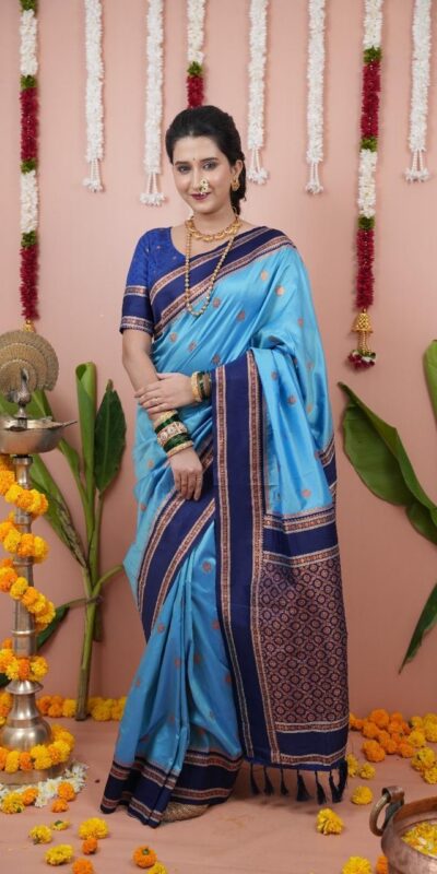 Sky Blue Silk Paithni Weaving Zari Work Saree