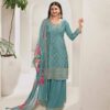 Sky Blue Viscose Chinon Embroidery Work Salwar Suit