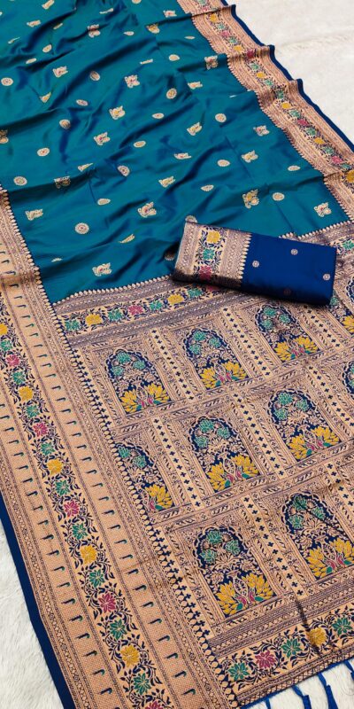 Teal Banarasi Silk Zari Work Saree