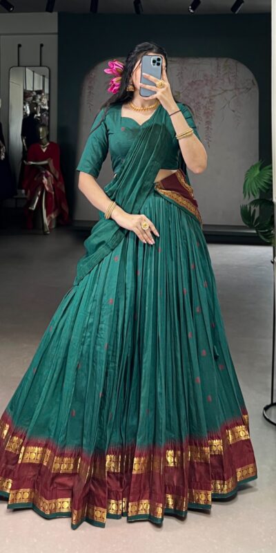 Teal Pure Chanderi Zari Work Lehenga Choli