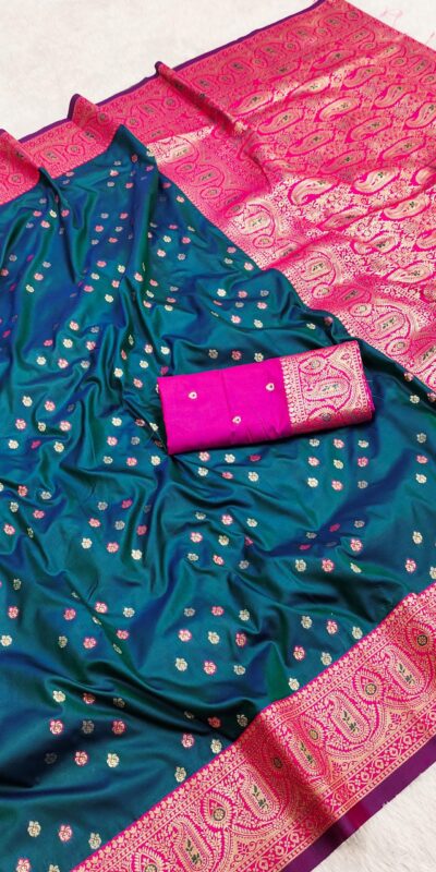 Teal Rich Banarasi Silk Zari Lace Work Saree