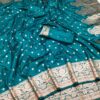 Teal Soft Banarasi Silk Zari Lace Work Saree