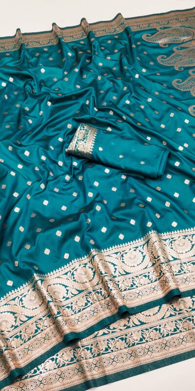 Teal Soft Banarasi Silk Zari Lace Work Saree