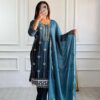 Teal Star Georgette Lace Work Salwar Suit