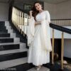 White Cotton Chikan Sevens Lace Work Gown