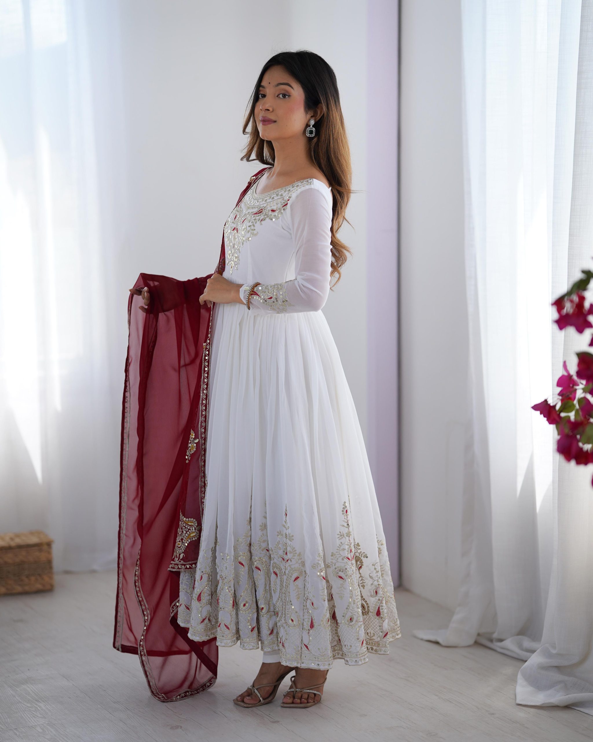 ZF 5008 White Georgette Gown with Embroidery Work. Wedding, Party, Festive, Events, Special Price ₹2049. Delivery 4-6 Working Days. Shop now. | Jump Suits, Salwar suit, Casual Suits, Creative suits, Designer Suits, Palazzo Suits, Party Wear Suits, Patiala Suits, Straight Suits