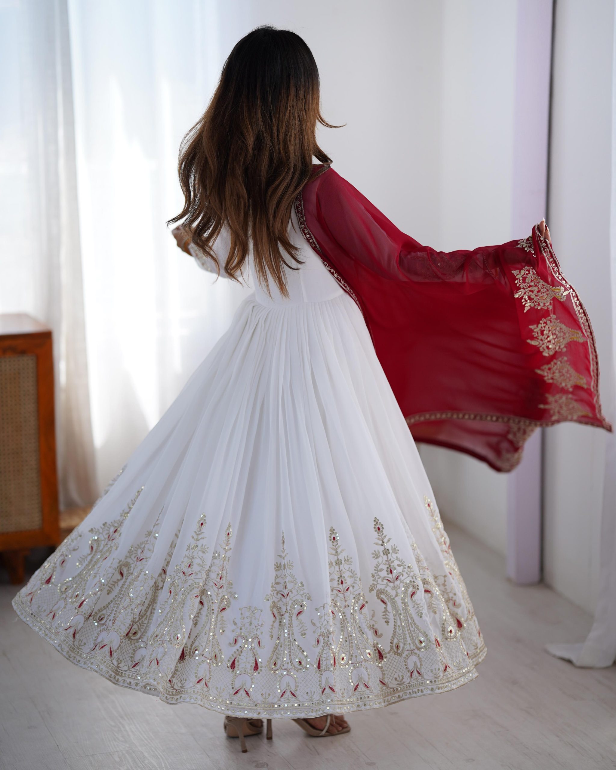 ZF 5008 White Georgette Gown with Embroidery Work. Wedding, Party, Festive, Events, Special Price ₹2049. Delivery 4-6 Working Days. Shop now. | Jump Suits, Salwar suit, Casual Suits, Creative suits, Designer Suits, Palazzo Suits, Party Wear Suits, Patiala Suits, Straight Suits