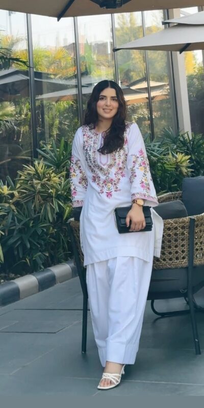 White Natural Crep Silk Embroidery Work Salwar Suit