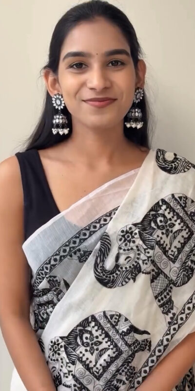 White Soft Cotton Digital Print Lace Work Saree