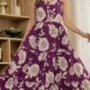 Wine Cotton With Printed Gown