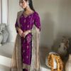 Wine Faux Georgette Sequence Moti Work Salwar Suit