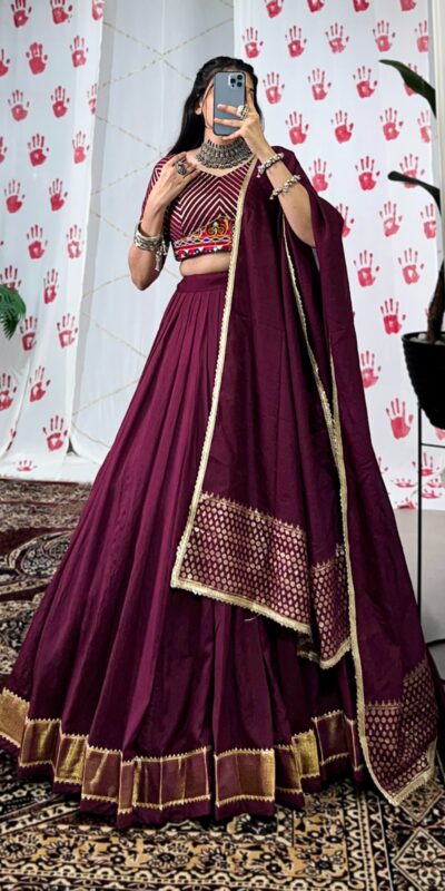 Wine Pure Chanderi With Zari Work Lehenga Choli