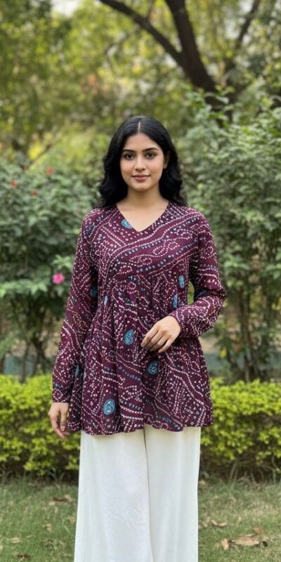 Wine Pure Georgette With Printed Kurti