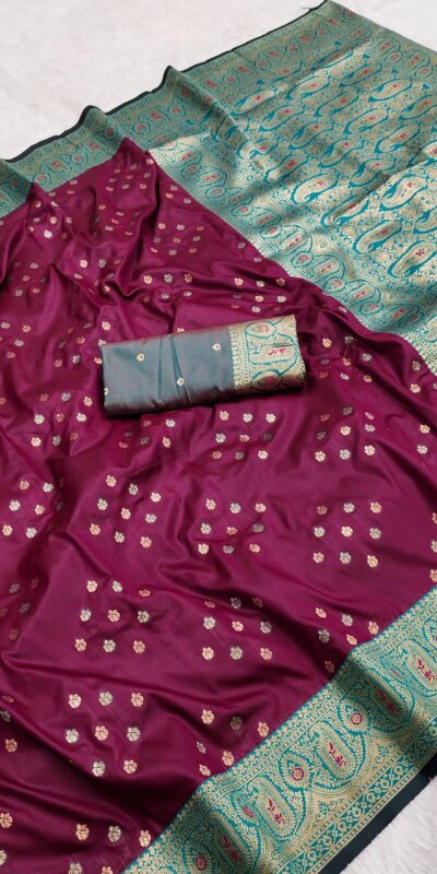 Wine Rich Banarasi Silk Zari Lace Work Saree