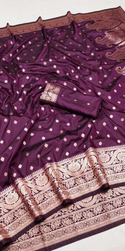 Wine Soft Banarasi Silk Zari Lace Work Saree