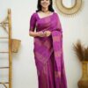 Wine Soft Lichi Silk Rich Pallu Work Border Saree
