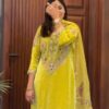 Yellow Fandy Embroidery Lace Work Salwar Suit