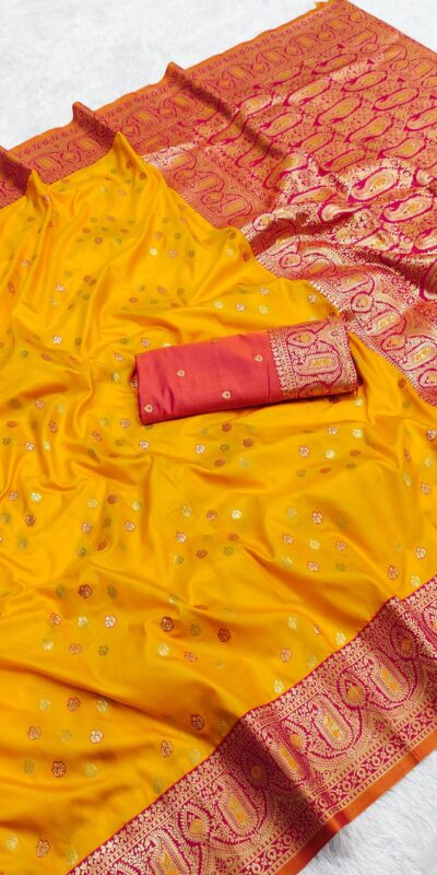 Yellow Rich Banarasi Silk Zari Lace Work Saree