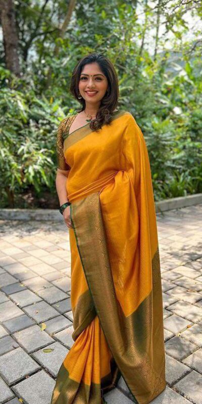 Yellow Soft Lichi Silk On All Over Saree