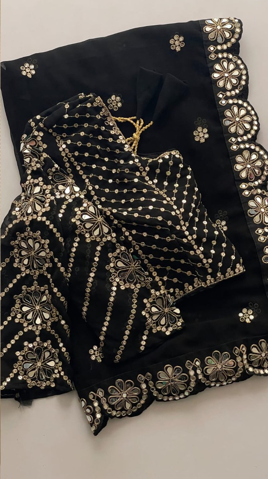 Black Georgette Mirror Sequence Work Saree - Image 2