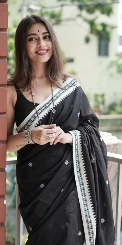 Black Soft Lilan Slab Weaving Work Saree