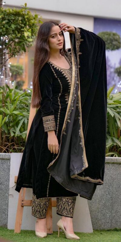 SRK 5017 Black in Viscose Velvet Embroidery Work & Lace Work Salwar Suit . Exclusive Offer ₹1999. Delivery 4-6 Working Days. Shop now. | Lehenga, Bollywood Lehenga, Creative Lehenga, Designer Lehenga, Embroidered Lehenga, Party Wear Lehenga
