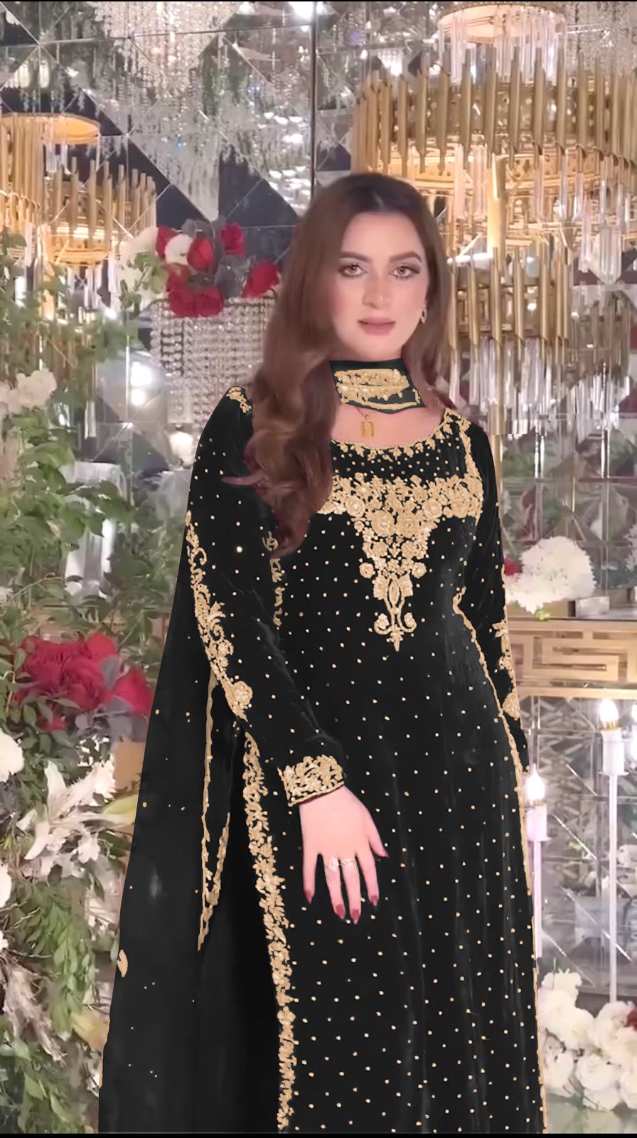 Black Viscose Velvet Lace Embroidery Work Salwar Suit - Image 4