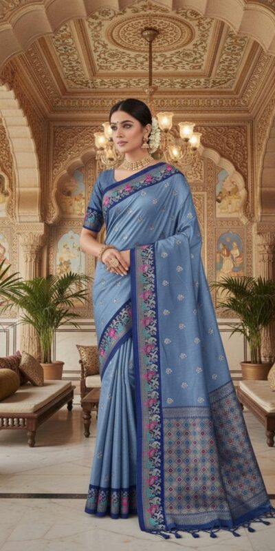 Blue Banarasi Silk Zari Weaving Work Saree
