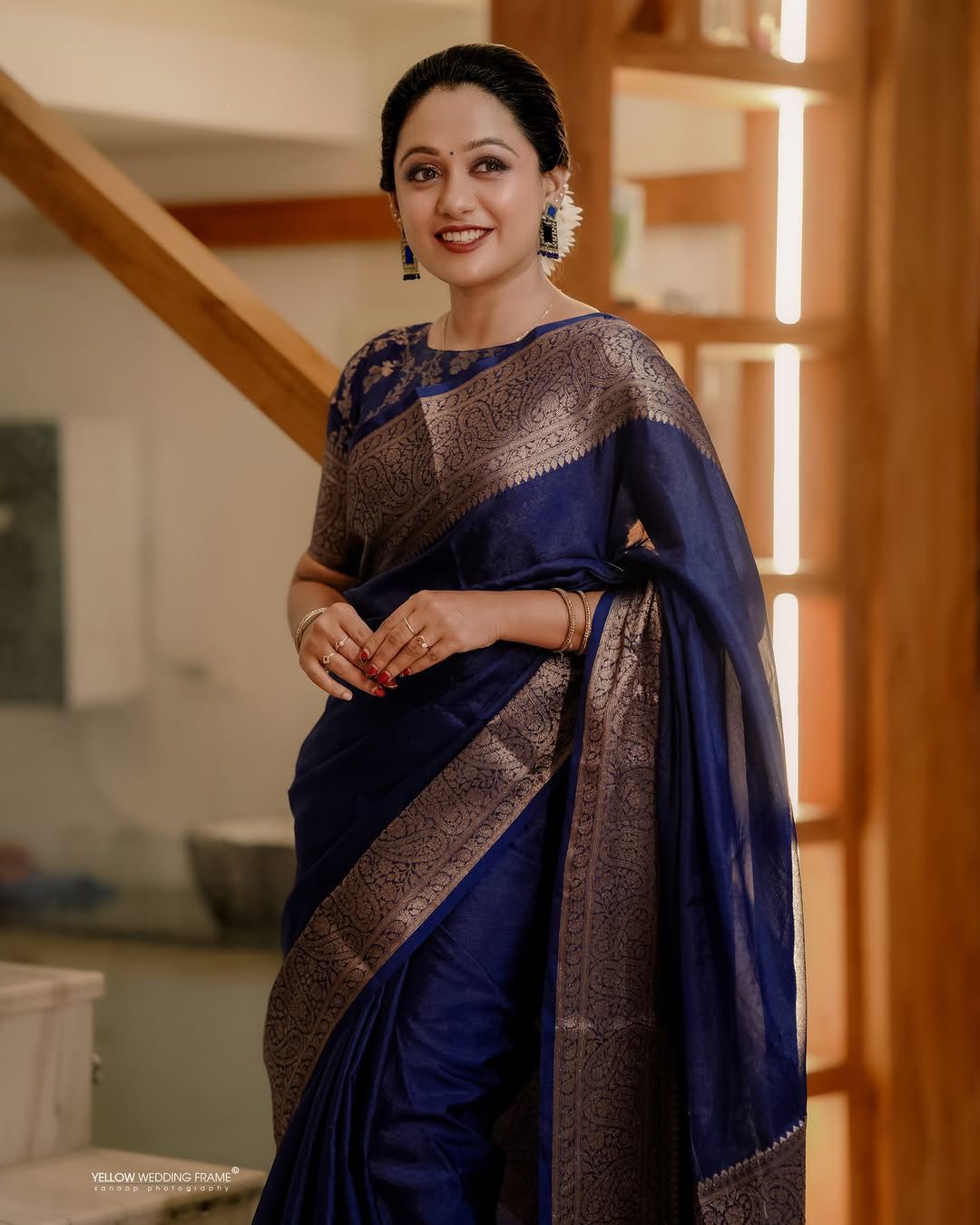 Blue Soft Lichi Silk Border Lace Work Saree - Image 3