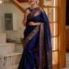 Blue Soft Lichi Silk Border Lace Work Saree
