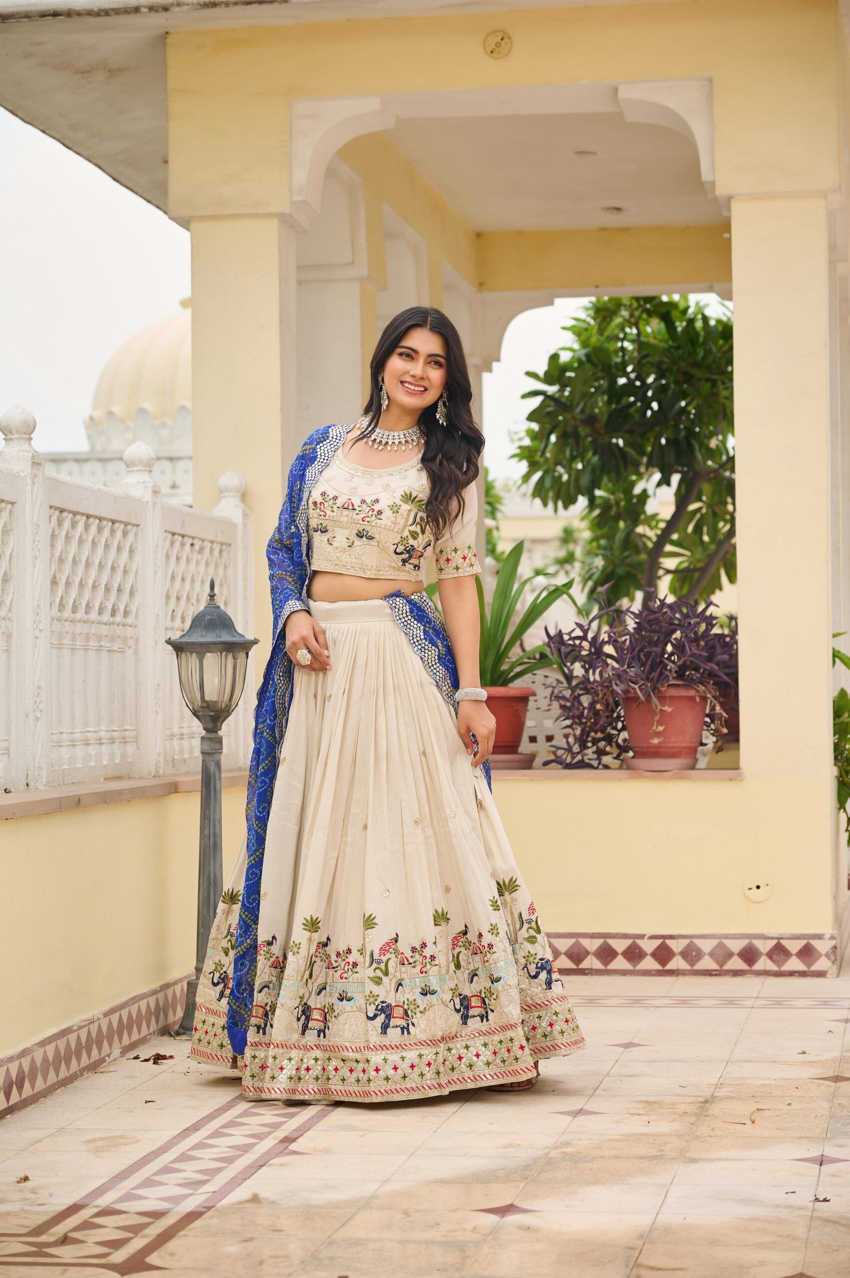 Blue Tissue Silk Embroidery Work Lehenga Choli - Image 2