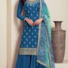 Blue Viscose Chinon With Zari Work Salwar Suit
