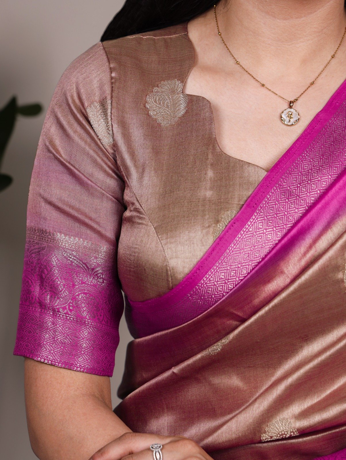 Brown Rumali Silk Zari Work Saree - Image 3