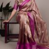 Brown Rumali Silk Zari Work Saree