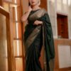 Green Soft Lichi Silk Border Lace Work Saree