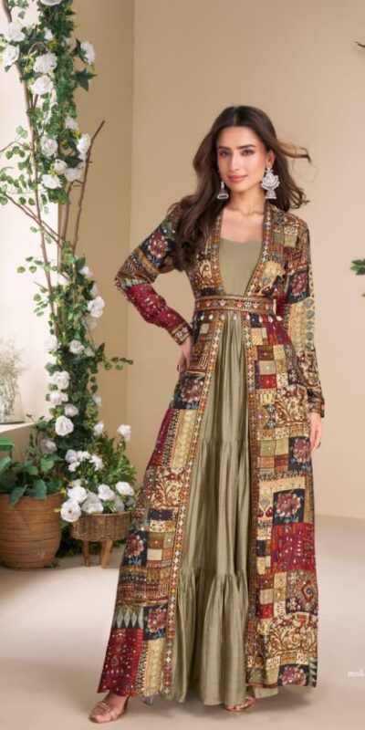 Grey Blooming Georgette Mirror Work Embroider Kurti