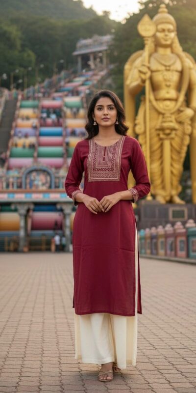 Maroon Rayon Embroidery Work Kurti