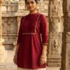 Maroon Rayon Multi Embroidery Work Kurti