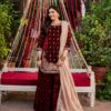 Maroon Viscose Velvet Lace Work Salwar Suit