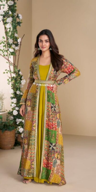 Mustard Blooming Georgette Mirror Work Embroider Kurti