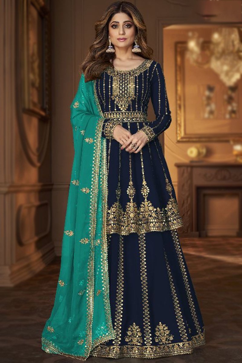 DS A 9125 Navy Blue Faux Georgette Salwar Suit with Embroidery Work. Special Price ₹2599. Delivery 4-6 Working Days. Shop now. | Jump Suits, Tops & Bottoms, Track Suits, Salwar suit, Casual Suits, Creative suits, Designer Suits, Palazzo Suits, Party Wear Suits, Patiala Suits, Straight Suits, Trendy Wear
