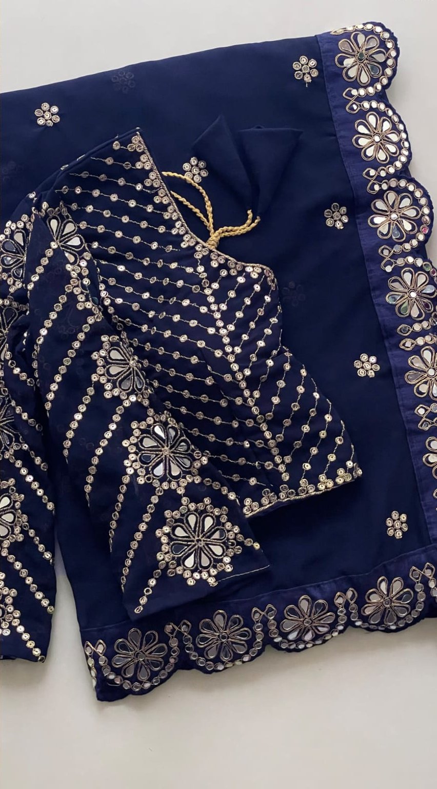 DF 3457 Navy Blue Color Georgette Sequence Original Mirror Work Saree Casual, Wedding, Festive, Events . Expected Delivery 4-6 Working Days @2099/- only | Sarees, Bollywood Sarees, Creative Sarees, Designer Sarees, Embroidered Sarees, Ethnic Saree, Modern Digital sarees, Party Wear Sarees