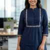 Navy Blue Rayon Multi Embroidery Work Kurti