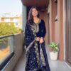 Navy Blue Velvet Embroidery Work Salwar Suit